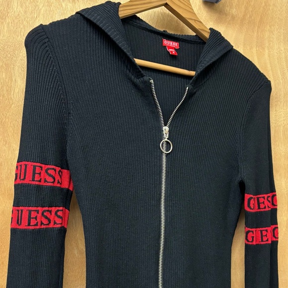 y2k GUESS full zip, black, stretchy hoodie. Medium - Picture 4 of 9
